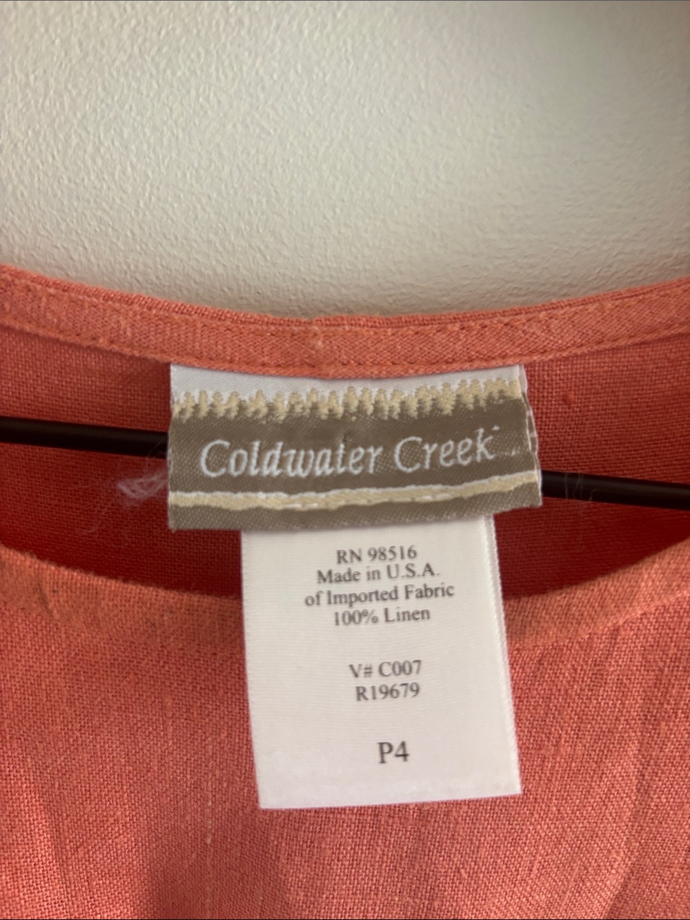 Coldwater Creek • 100% linen Coral Midi Dress with metal accent - Picture 4 of 4